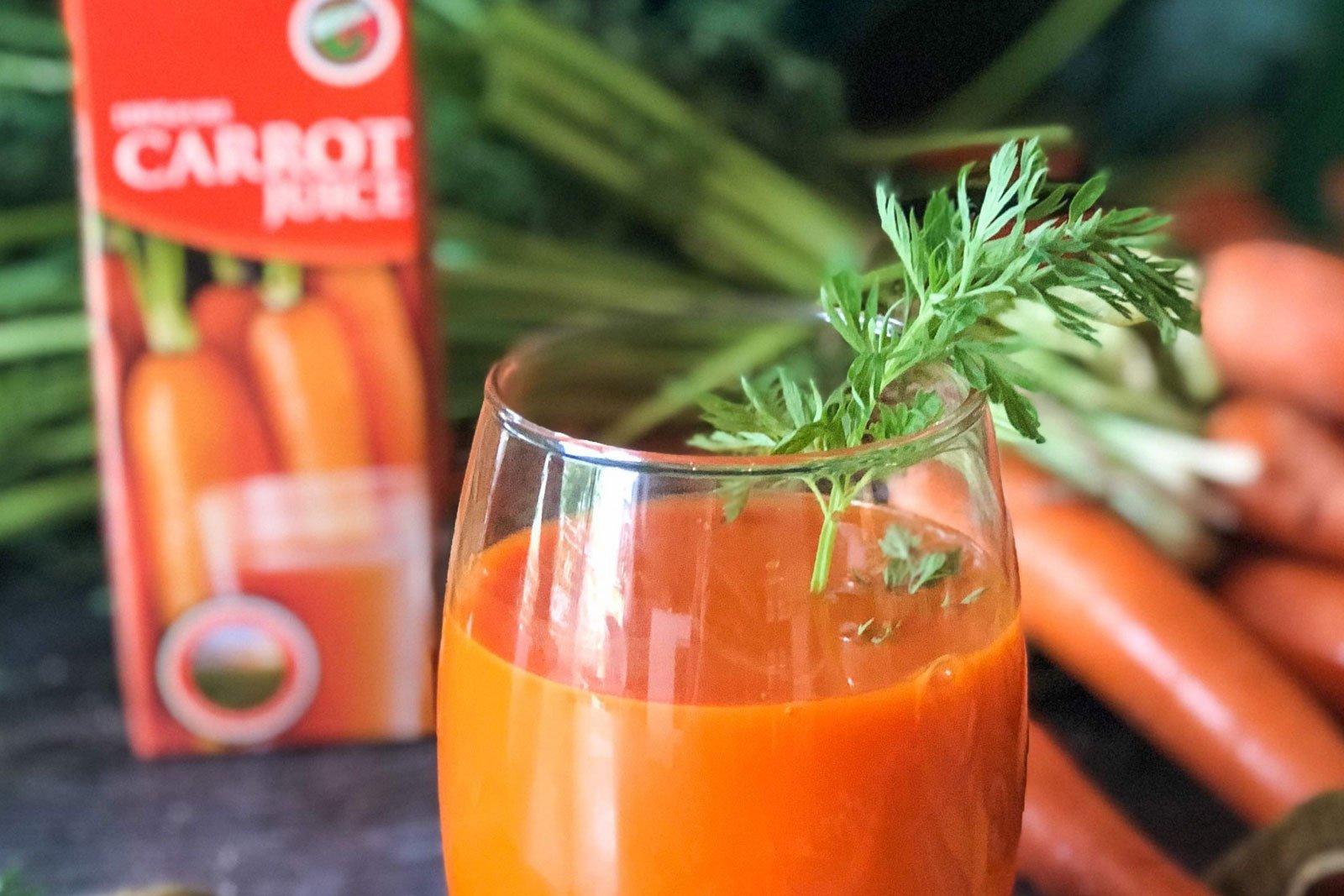 Rugani Carrot juice close up with garnish