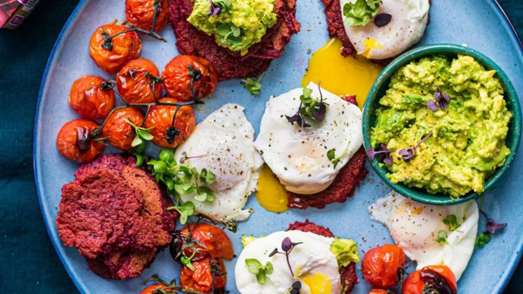 Fritters with Poached Eggs & Avocado Smash