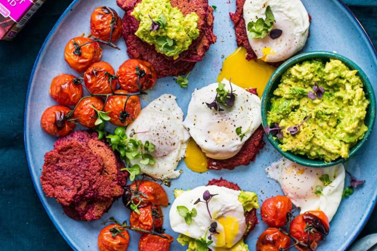 Beetroot Fritters with Poached Eggs