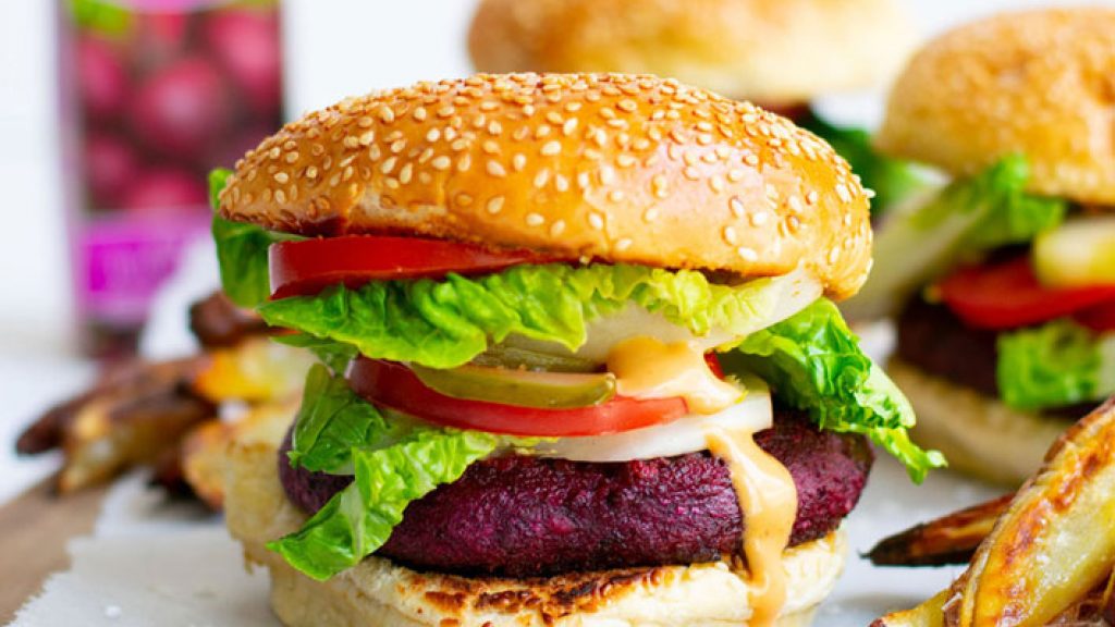 Beetroot Burger With Sweet Potato Fries