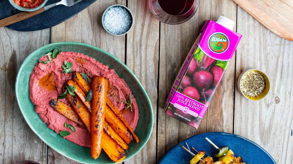 Braai Roasted Carrots, Beetroot Bean Hummus