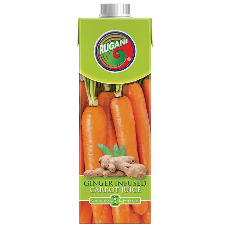 Rugani Ginger Infused Carrot juice box 750ml pack shot