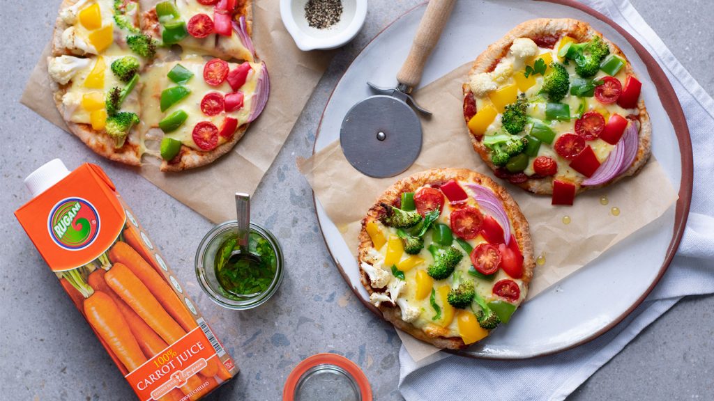 Veggie rainbow pita pizza fun