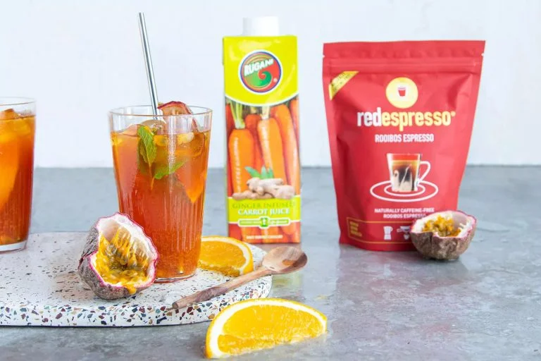 redespresso rooibos with rugani ginger infused carrot juice