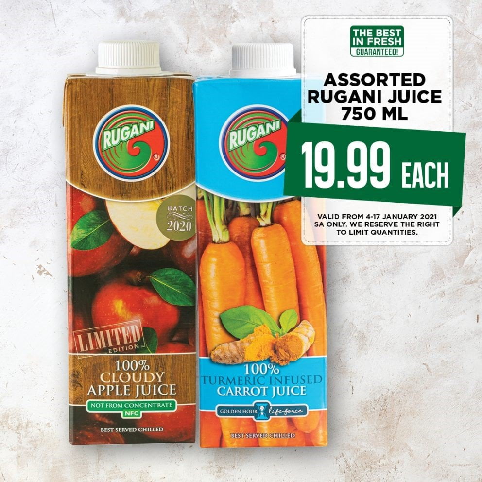 Ruganie Juice R19.99 special at Foodlovers market